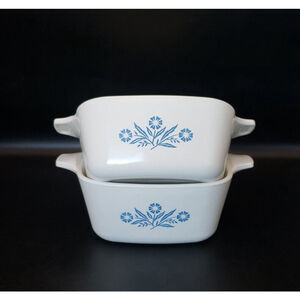 2 Corning Ware P-43-B Petite Mini Pan Dish Blue Flower 22 OZ Pair